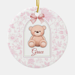 Grace   Custom Pink Teddy Bear Nursery Design  Ceramic Ornament