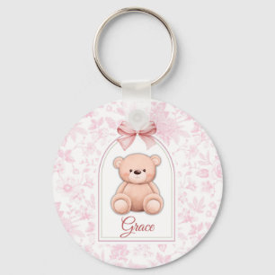 Grace   Custom Pink Teddy Bear Nursery Design  Key Ring