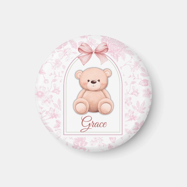 Grace | Custom Pink Teddy Bear Nursery Design  Magnet (Front)