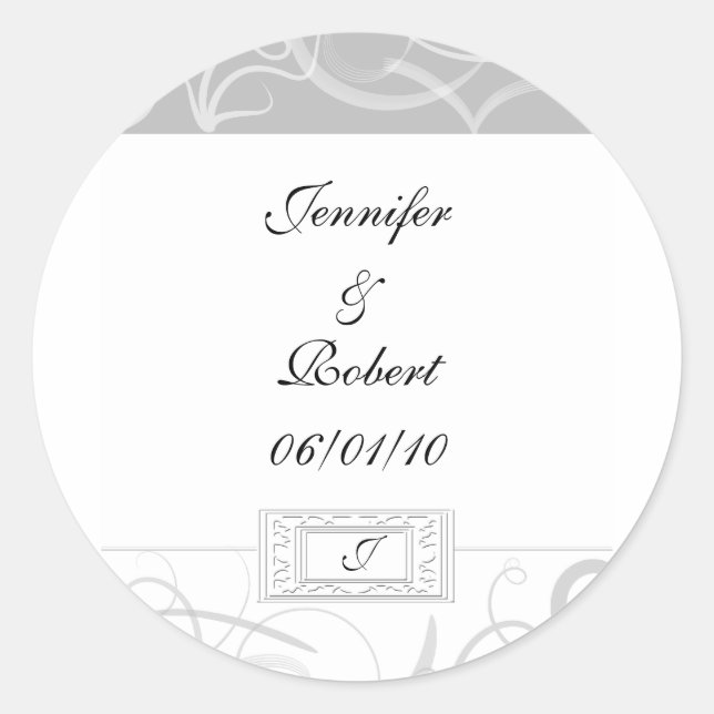 Grace: Dramatic Swirls in Grey and White Classic Round Sticker (Front)