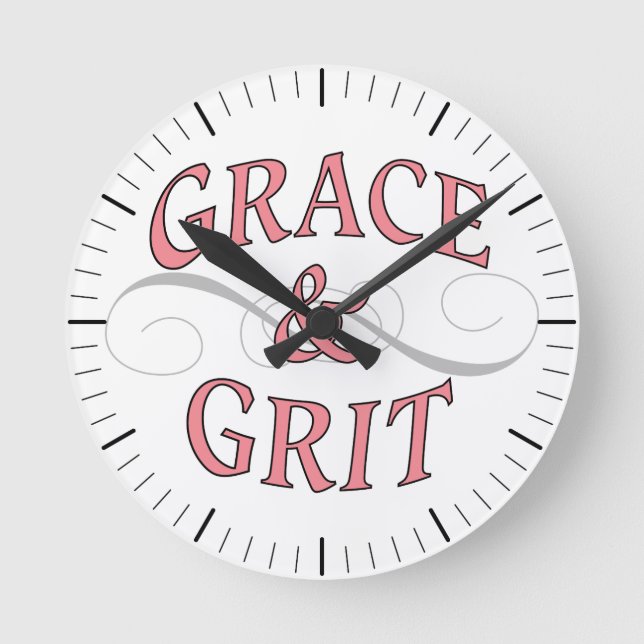 Grace & Grit in Pink and Gray Round Clock (Front)