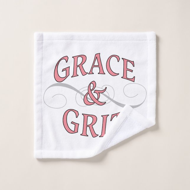 Grace & Grit in Pink and Grey Bath Towel Set (Wash Cloth)