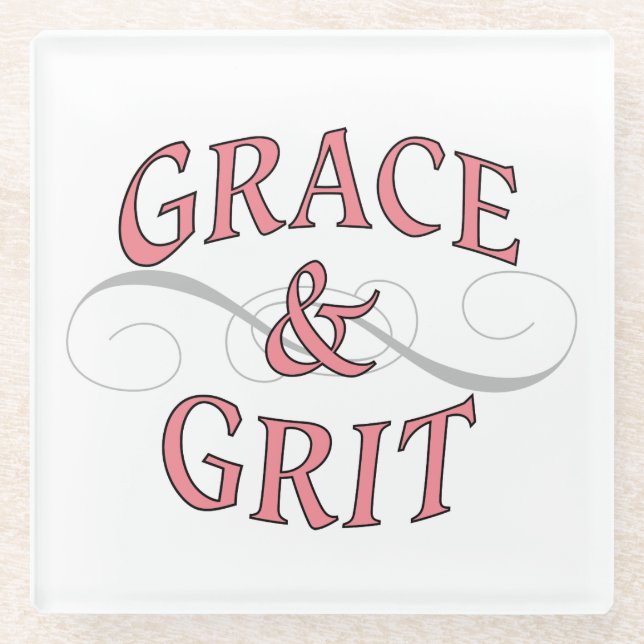 Grace & Grit in Pink and Grey Glass Coaster (Front)