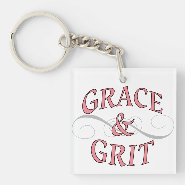 Grace & Grit in Pink and Grey Key Ring (Front)