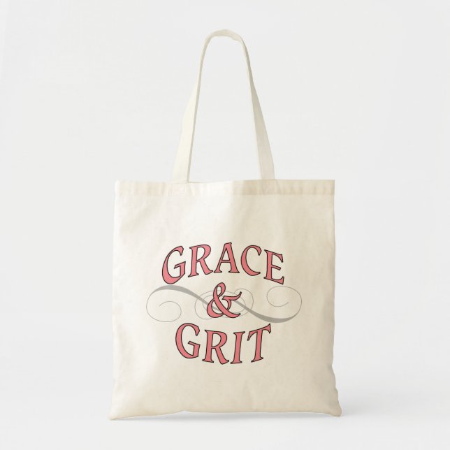 Grace & Grit in Pink and Grey Tote Bag (Front)