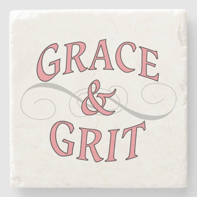 Grace & Grit Words in Pink & Grey Stone Coaster (Front)