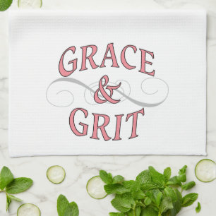 Grace & Grit Words in Pink & Grey Tea Towel