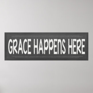 Grace Happens Here Christian Chalkboard Look Sign