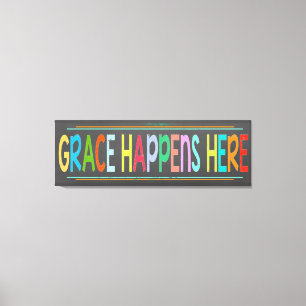 Grace Happens Here Colourful Christian Chalkboard Canvas Print
