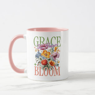Grace in Bloom Floral Typography Mug