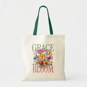 Grace in Bloom Floral Typography Tote Bag