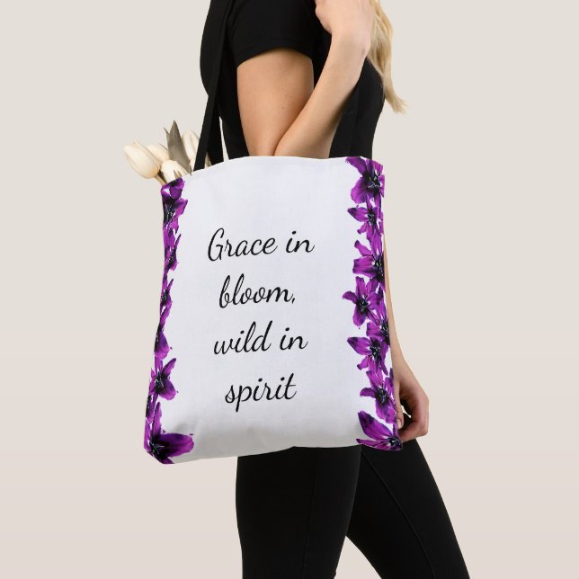 Grace in Bloom – Purple Lily Tote Bag (Close Up)