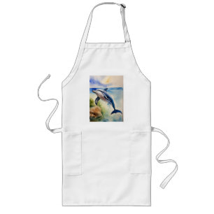 Grace in Blue: Watercolor Dolphin Long Apron