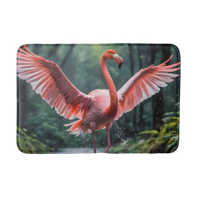 Grace in Flight: The Pink Flamingos Riverdance Bath Mat (Front)