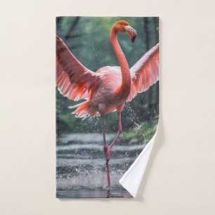 Grace in Flight: The Pink Flamingos Riverdance Bath Towel Set