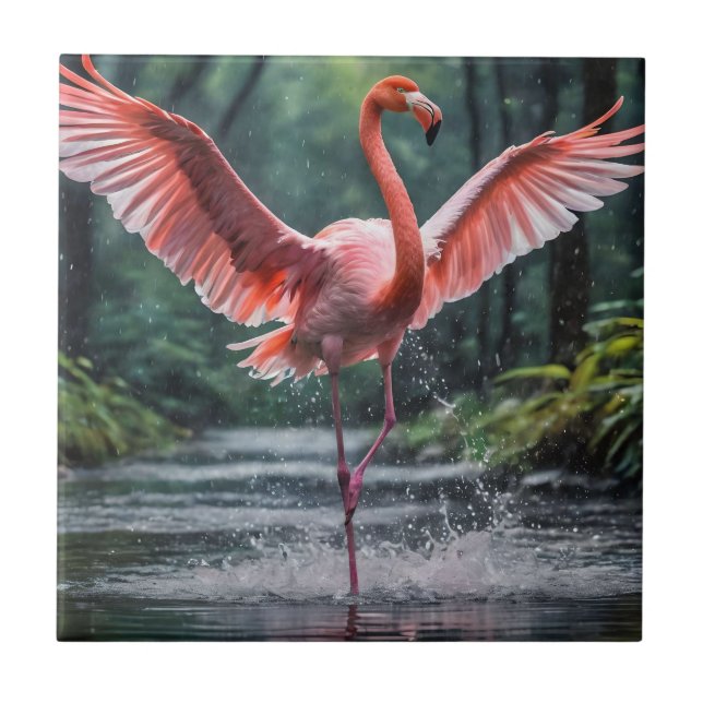 Grace in Flight: The Pink Flamingos Riverdance Ceramic Tile (Front)