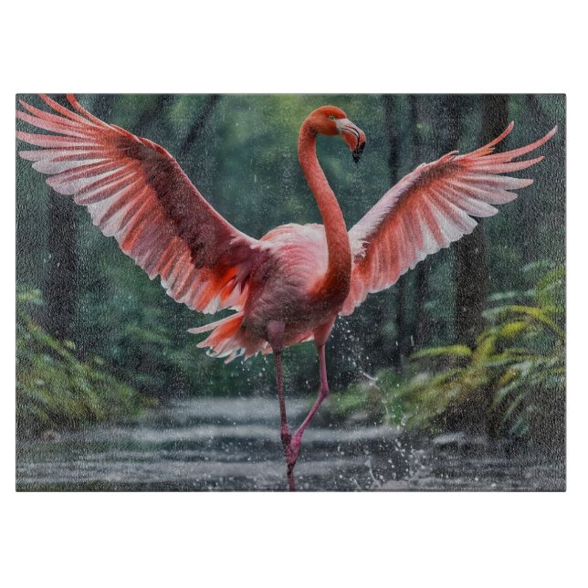 Grace in Flight: The Pink Flamingos Riverdance Cutting Board (Front)