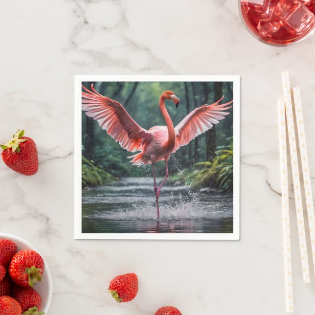Grace in Flight: The Pink Flamingos Riverdance Napkin (Insitu)