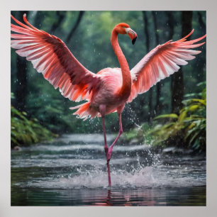 Grace in Flight: The Pink Flamingos Riverdance Poster
