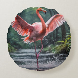 Grace in Flight: The Pink Flamingos Riverdance Round Cushion