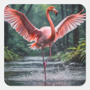 Grace in Flight: The Pink Flamingos Riverdance Square Sticker
