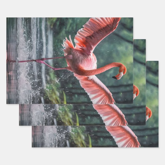 Grace in Flight: The Pink Flamingos Riverdance Wrapping Paper Sheet (Set)