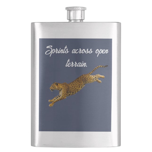 Grace in Motion: The Running Leopard Hip Flask (Front)
