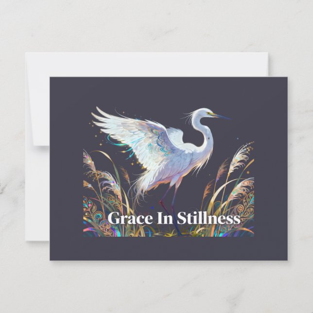 "Grace In Stillness" Fantasy Egret Invitation (Front)
