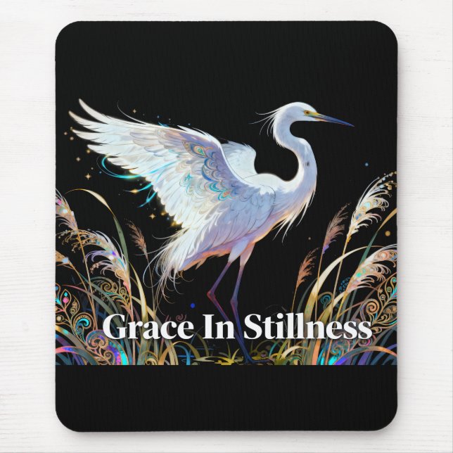 "Grace In Stillness" Fantasy Egret Mouse Pad (Front)