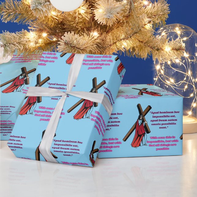 Grace in the Manger baby blue Wrapping Paper (Holidays)