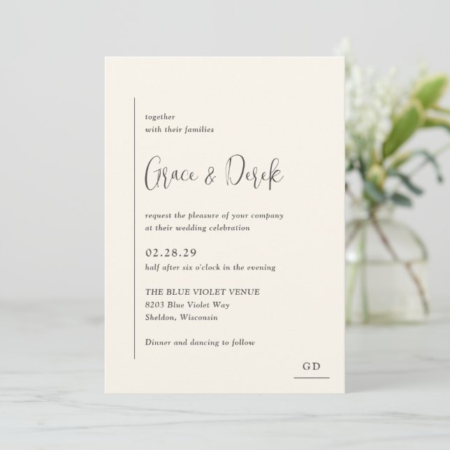 Grace Ivory Modern Wedding Invitation (Standing Front)