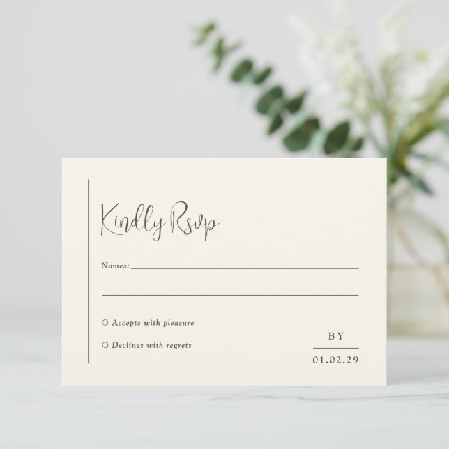 Grace Ivory Modern Wedding RSVP Card (Standing Front)