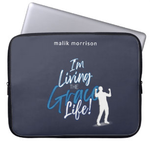 Grace Life Blue Modern Script Male Silhouette Laptop Sleeve