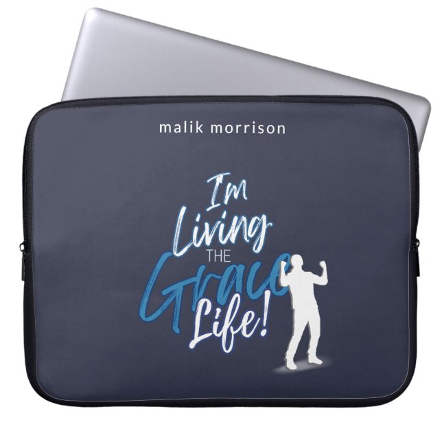 Grace Life Blue Modern Script Male Silhouette Laptop Sleeve (Front)