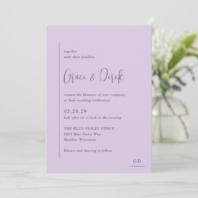 Grace Lilac Modern Wedding Invitation (Standing Front)