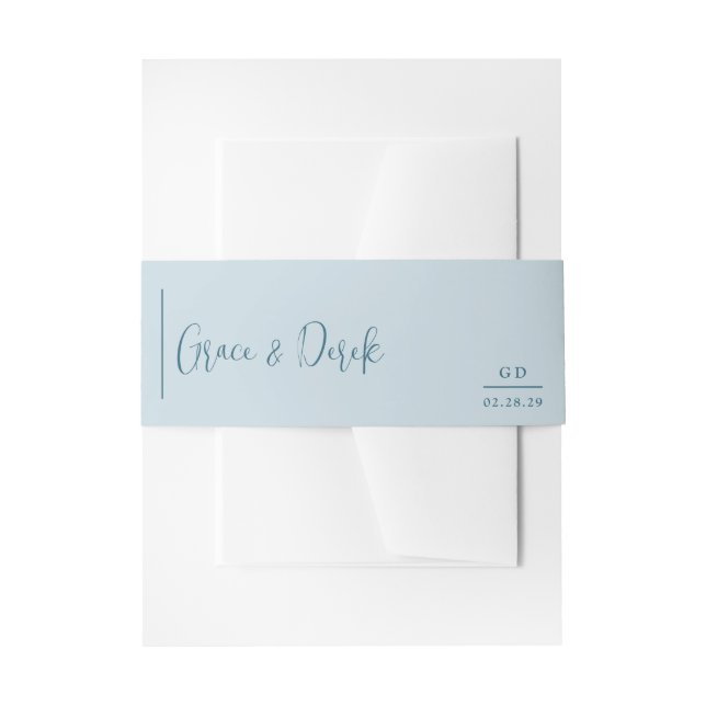Grace Muted Blue Modern Wedding Invitation Belly Band (Front Example)