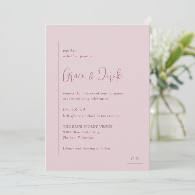 Grace Muted Pink Modern Wedding Invitation (Standing Front)