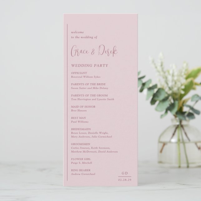 Grace Muted Pink Modern Wedding Program (Standing Front)