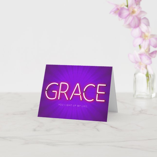 Grace name in glowing neon lights card (Orchid)
