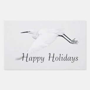 Grace of an Egret Happy Holidays Rectangular Sticker