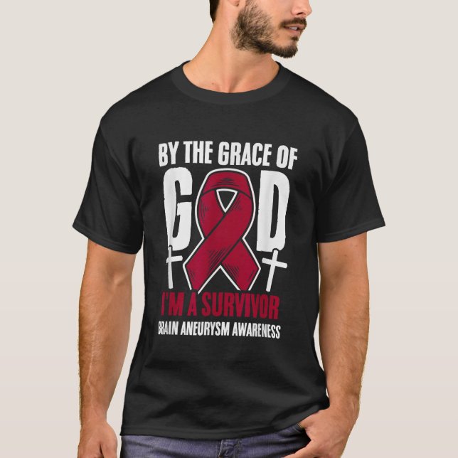 Grace Of God Burgundy Ribbon Aortic Brain Aneurysm T-Shirt (Front)