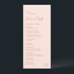 Grace Peach Modern Wedding Program<br><div class="desc">Modern wedding program featuring a simple and minimal geometric design with a vertical line along the left side with your details in left alignment. Your names are in a handwriting script for an elegant touch. In the bottom right corner is your two initial monogram over a small horizontal line. The...</div>