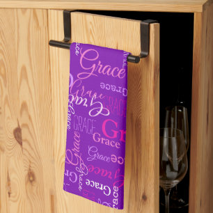 Grace personalised short name purple pink  tea towel