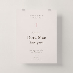 Grace Pink Cross Baptism Reception Welcome Poster