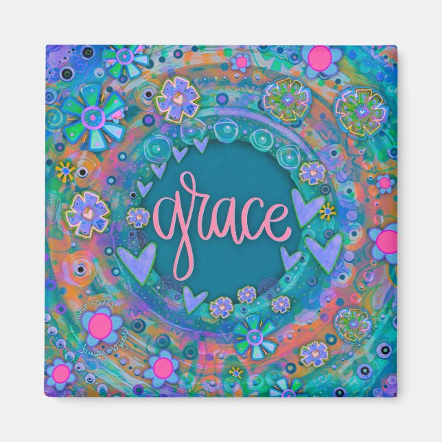 Grace Pretty Fun Floral Modern Inspirivity Magnet (Front)