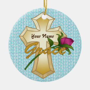 Grace Rose Christian Cross Ornament 