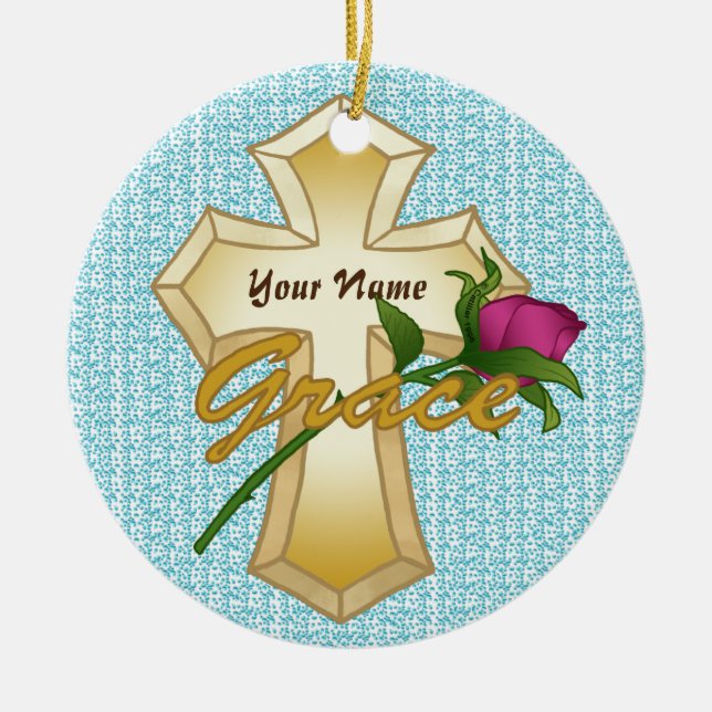 Grace Rose Christian Cross Ornament  (Front)