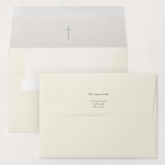 Grace Sage Religious Cross Baptism Invitation Envelope (Grace | Sage - Baptism Invitation Envelope with Minimal Cross)