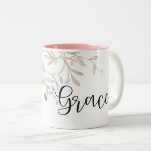 Grace Soft Pink purple christian flower Two-Tone Coffee Mug