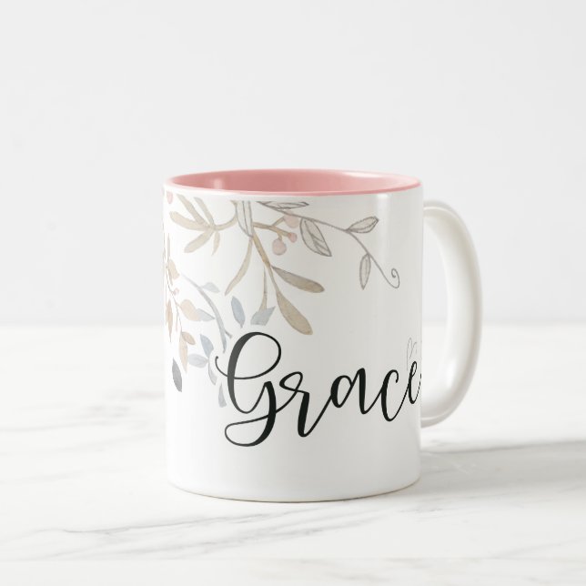 Grace Soft Pink purple christian flower Two-Tone Coffee Mug (Front Right)
